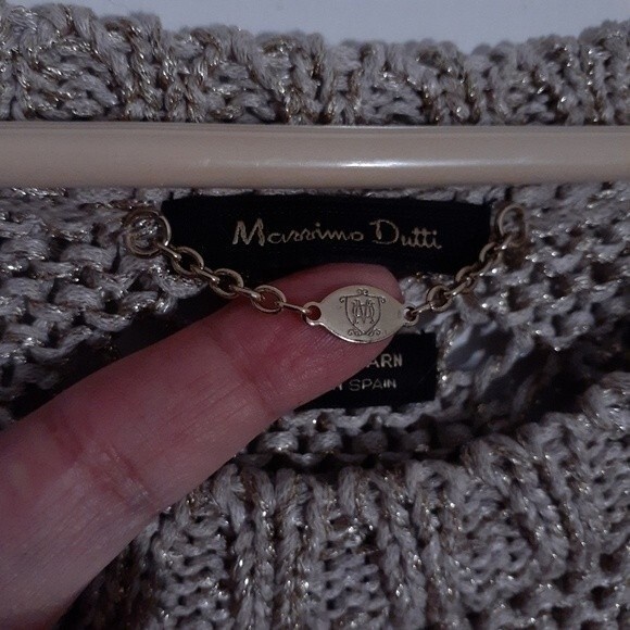 Massimo dutti sweater beige tan gold open knit crew neck small s luxury top - Picture 2 of 4